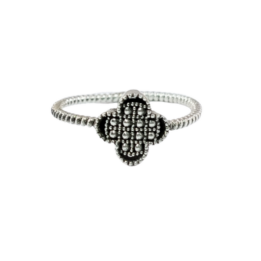 JSAJ PLAIN 4 LEAF CLOVER RING IN 925 STERLING SILVER