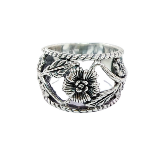 JSAJ FLOWER LEAF THICK BAND RING