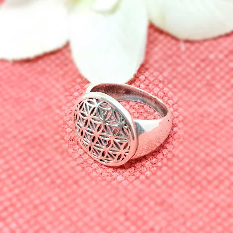 JSAJ FLOWER OF LIFE ROUND RING IN 925 STERLING SILVER