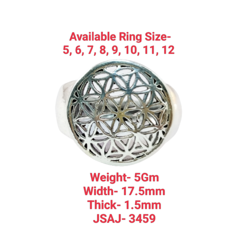 JSAJ FLOWER OF LIFE ROUND RING IN 925 STERLING SILVER