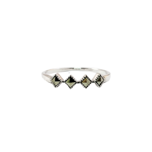 JSAJ MARCASITE BAND RING WITH SQUARE MARCASITE