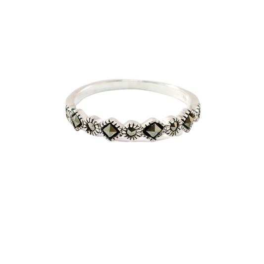 JSAJ MARCASITE BAND RING WITH SQUARE MARCASITE