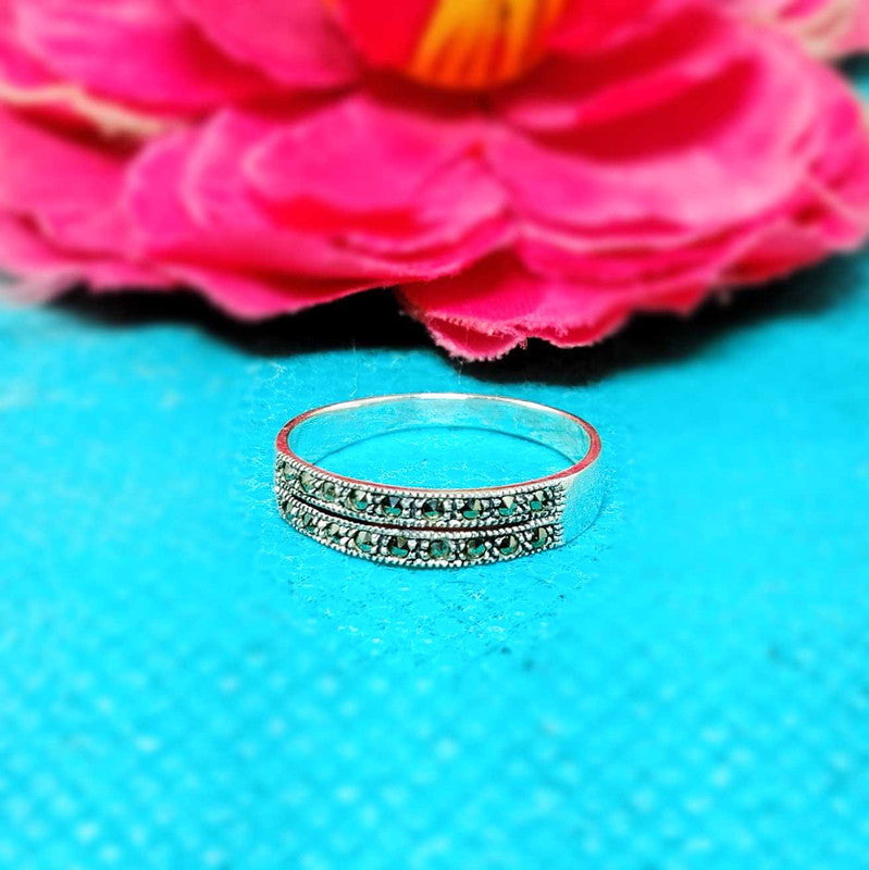 JSAJ MARCASITE BAND RING DOUBLE LINE