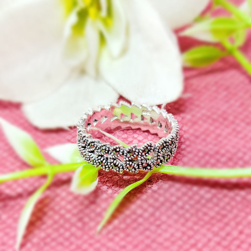 JSAJ MARCASITE FULL LEAF BAND RING