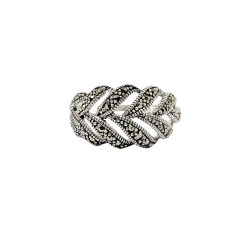 JSAJ MARCASITE LEAF BAND RING