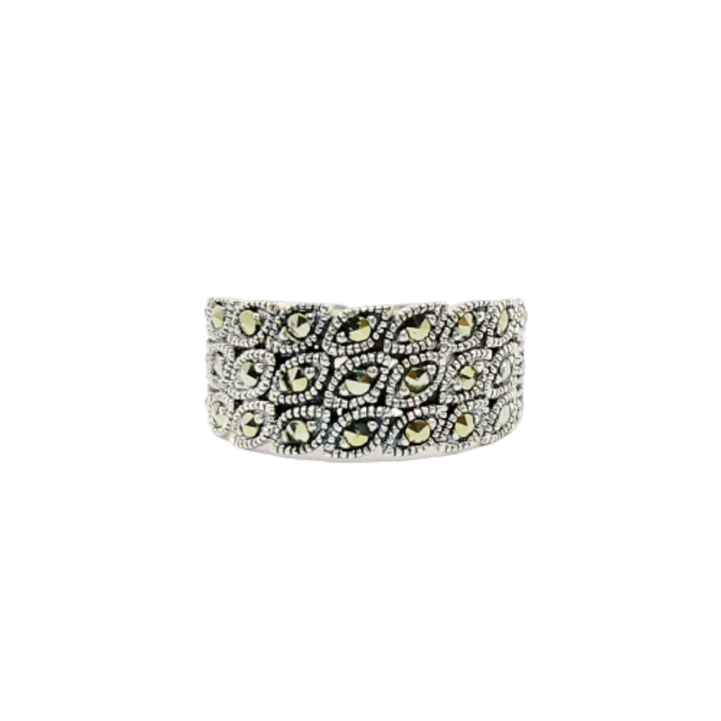JSAJ MARCASITE 3 LINE LEAF BAND RING