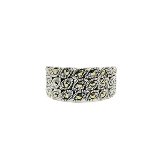 JSAJ MARCASITE 3 LINE LEAF BAND RING