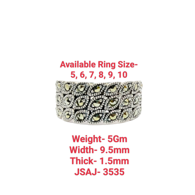 JSAJ MARCASITE 3 LINE LEAF BAND RING