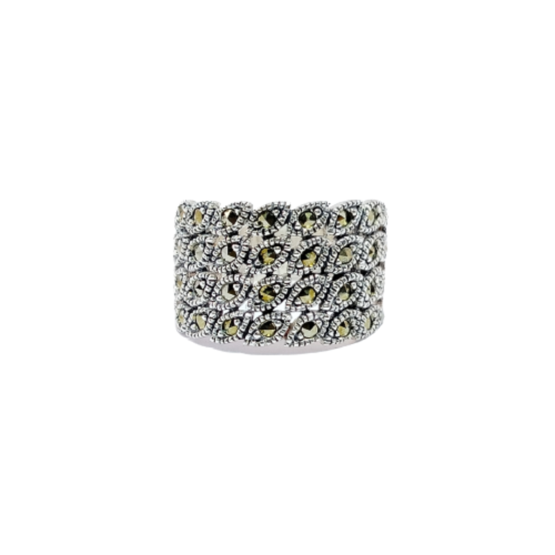 JSAJ MARCASITE 4 LINE LEAF BAND RING