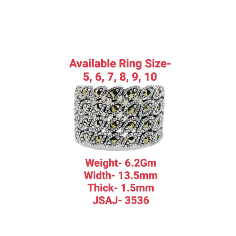 JSAJ MARCASITE 4 LINE LEAF BAND RING