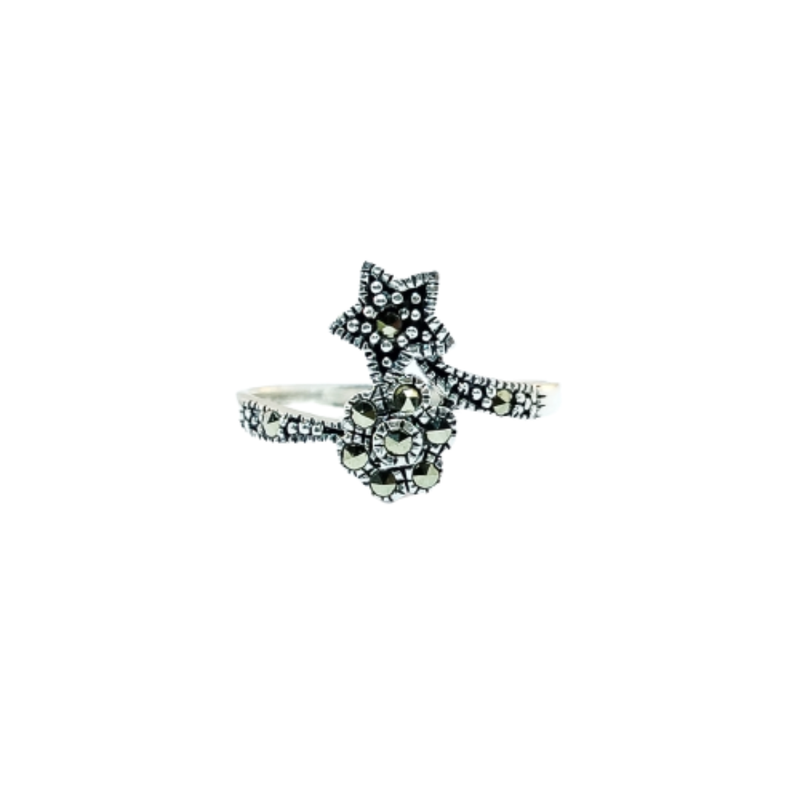 JSAJ MARCASITE STAR AND FLOWER RING