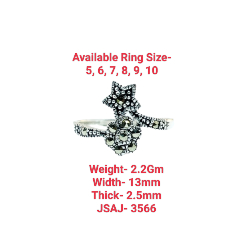 JSAJ MARCASITE STAR AND FLOWER RING