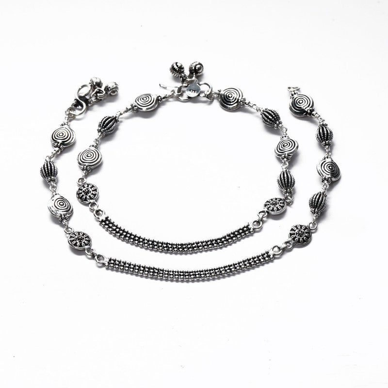 JSAJ Silver 925 Sterling Silver DHAULAK & Spiral Anklet for Womens Girls handmade Anklet Payal