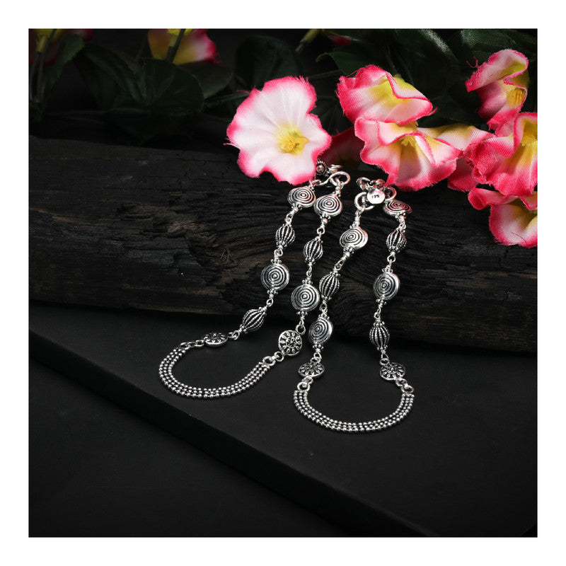 JSAJ Silver 925 Sterling Silver DHAULAK & Spiral Anklet for Womens Girls handmade Anklet Payal