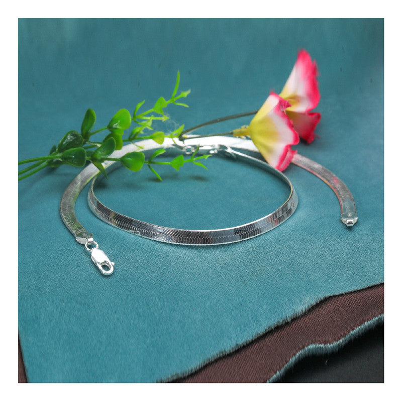 JSAJ Silver 925 Sterling Silver Flat Anklet for Womens Girls handmade Anklet Payal