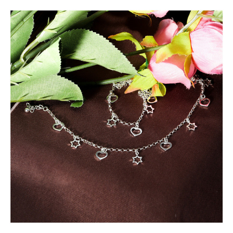 JSAJ Silver 925 Sterling Silver Heart Star Charms Anklet for Womens Girls handmade Anklet Payal