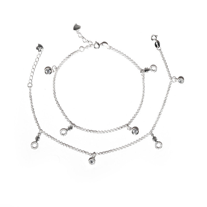 JSAJ Silver 925 Sterling Silver Stone Charm Anklet for Womens Girls handmade Anklet Payal