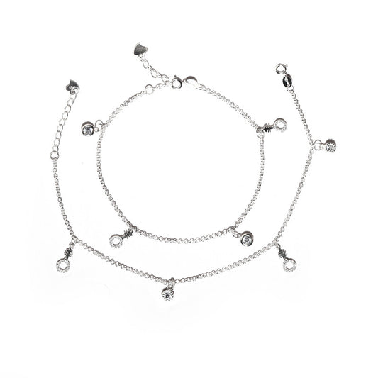 JSAJ Silver 925 Sterling Silver Stone Charm Anklet for Womens Girls handmade Anklet Payal