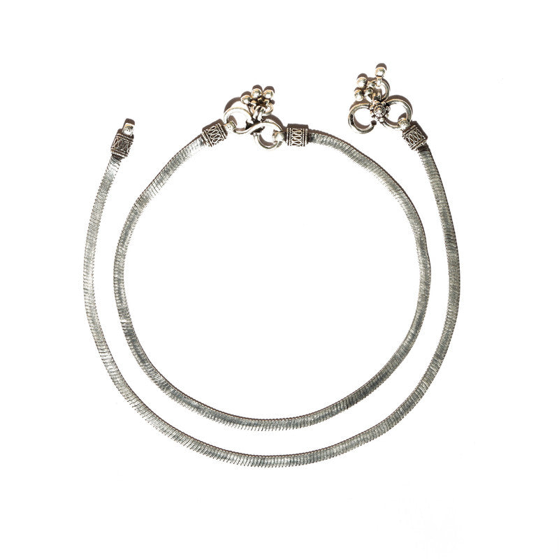 JSAJ Silver 925 Sterling Silver Flat OXIDISED Anklet for Womens Girls handmade Anklet Payal