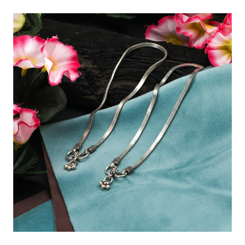 JSAJ Silver 925 Sterling Silver Flat OXIDISED Anklet for Womens Girls handmade Anklet Payal