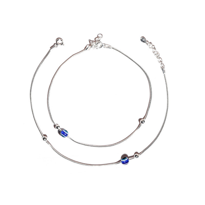 JSAJ Silver 925 Sterling Silver Evil Eye Snake Chain Anklet for WomensGirls handmade Anklet Payal