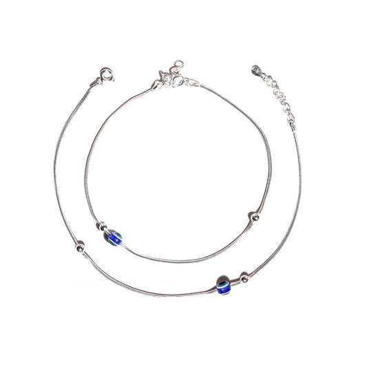JSAJ Silver 925 Sterling Silver Evil Eye Snake Chain Anklet for WomensGirls handmade Anklet Payal