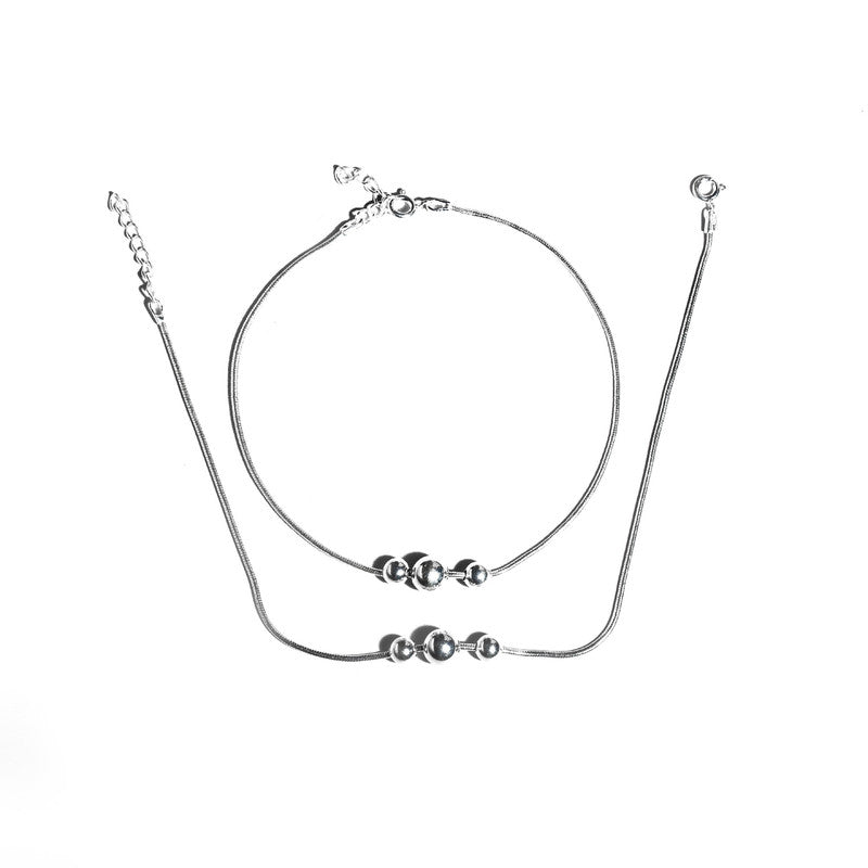 JSAJ Silver 925 Sterling Silver 3 Ball Snake Chain Anklet for WomensGirls handmade Anklet Payal