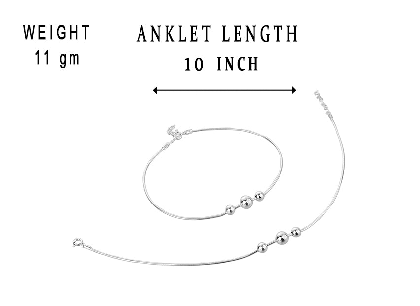 JSAJ Silver 925 Sterling Silver 3 Ball Snake Chain Anklet for WomensGirls handmade Anklet Payal