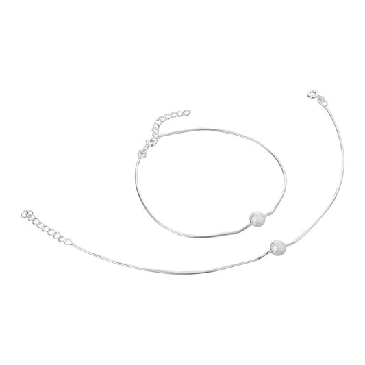 JSAJ Silver 925 Sterling Silver Frosting Ball Anklet for Womens Girls handmade Anklet Payal
