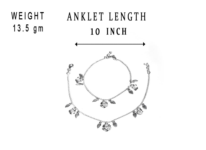 JSAJ Silver 925 Sterling Silver FLOWER LEAF CHARMS Anklet for Womens Girls handmade Anklet Payal