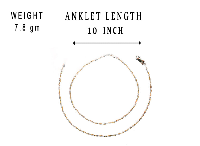 JSAJ Silver 925 Sterling Silver TWO TONE RASSI Anklet for Womens Girls handmade Anklet Payal