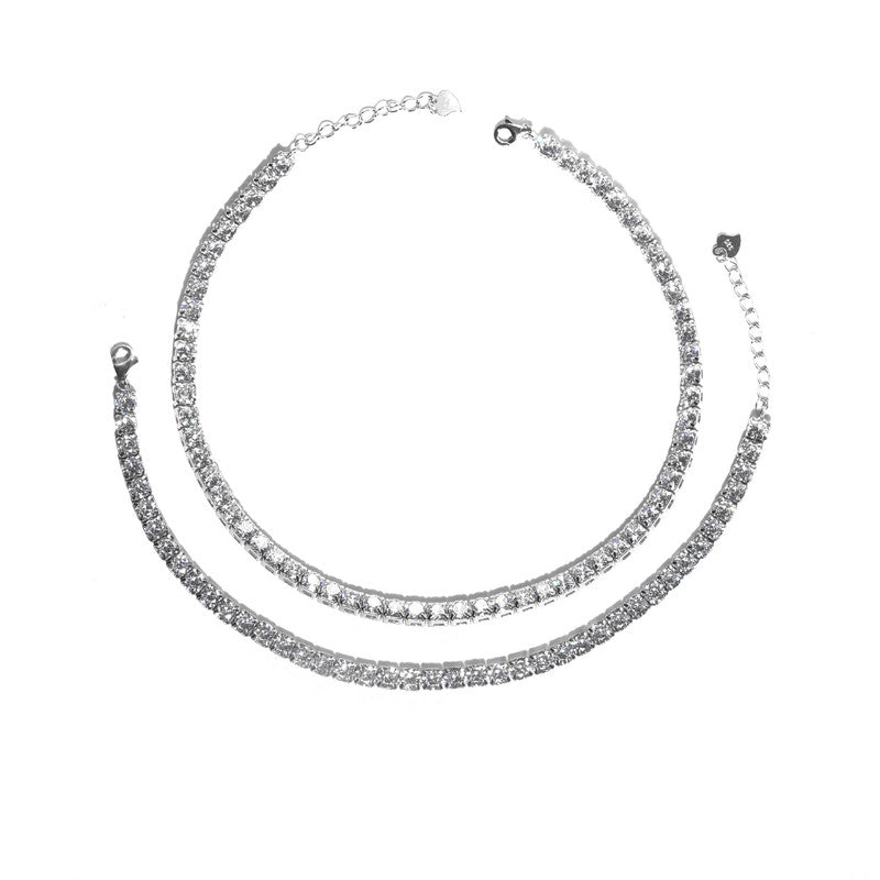 JSAJ Silver 925 Sterling Silver ZIRCONIA STONE Anklet for Womens Girls handmade Anklet Payal