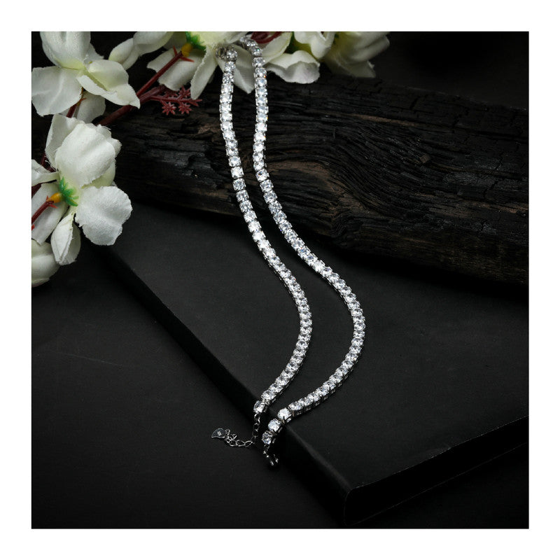 JSAJ Silver 925 Sterling Silver ZIRCONIA STONE Anklet for Womens Girls handmade Anklet Payal