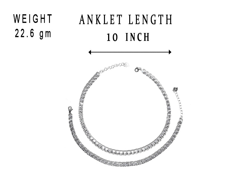 JSAJ Silver 925 Sterling Silver ZIRCONIA STONE Anklet for Womens Girls handmade Anklet Payal