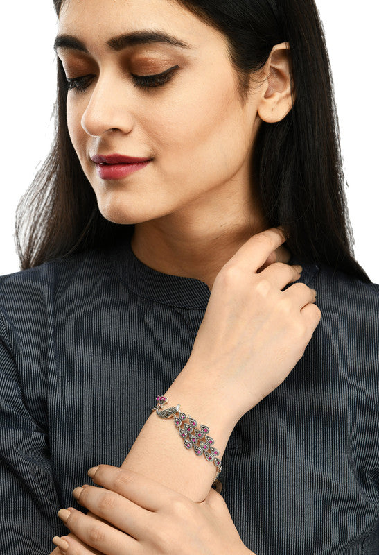 JSAJ Peacock Bracelet 92.5 Sterling Silver Peacock bracelet with marcasite Stones adjustable bracelet for Girls Women's Comfortable Durable