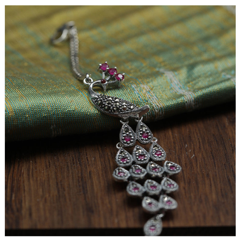 JSAJ Peacock Bracelet 92.5 Sterling Silver Peacock bracelet with marcasite Stones adjustable bracelet for Girls Women's Comfortable Durable