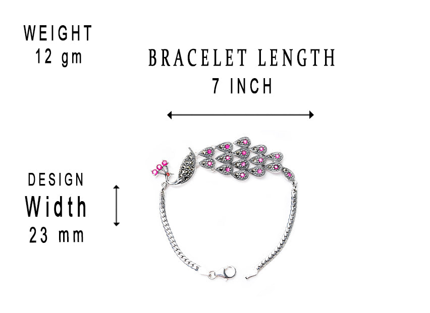 JSAJ Peacock Bracelet 92.5 Sterling Silver Peacock bracelet with marcasite Stones adjustable bracelet for Girls Women's Comfortable Durable