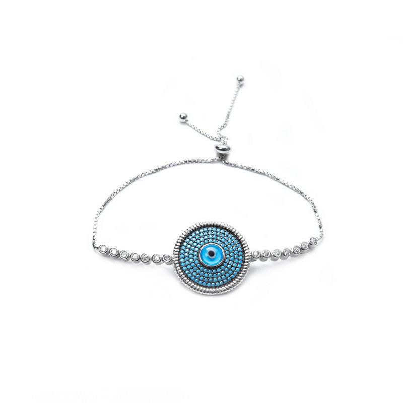 JSAJ EVIL EYE Bracelet 92.5 Sterling Silver Evil eye bracelets with very small turquoise stones adjustable bracelet for Girls Women's