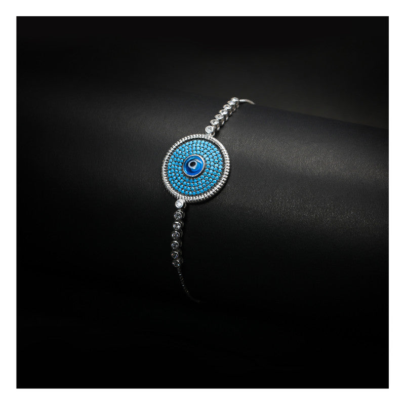 JSAJ EVIL EYE Bracelet 92.5 Sterling Silver Evil eye bracelets with very small turquoise stones adjustable bracelet for Girls Women's