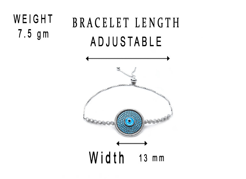 JSAJ EVIL EYE Bracelet 92.5 Sterling Silver Evil eye bracelets with very small turquoise stones adjustable bracelet for Girls Women's