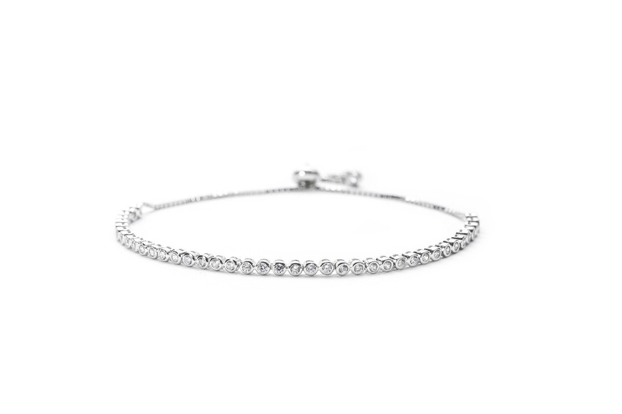 JSAJ Zerconia tennis bracelet 92.5 Sterling Silver White zercon adjustable flexible sleek bracelet for Girls Women's Comfortable