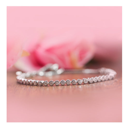 JSAJ Zerconia tennis bracelet 92.5 Sterling Silver White zercon adjustable flexible sleek bracelet for Girls Women's Comfortable