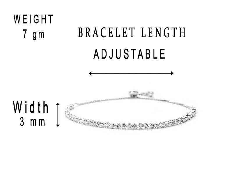 JSAJ Zerconia tennis bracelet 92.5 Sterling Silver White zercon adjustable flexible sleek bracelet for Girls Women's Comfortable