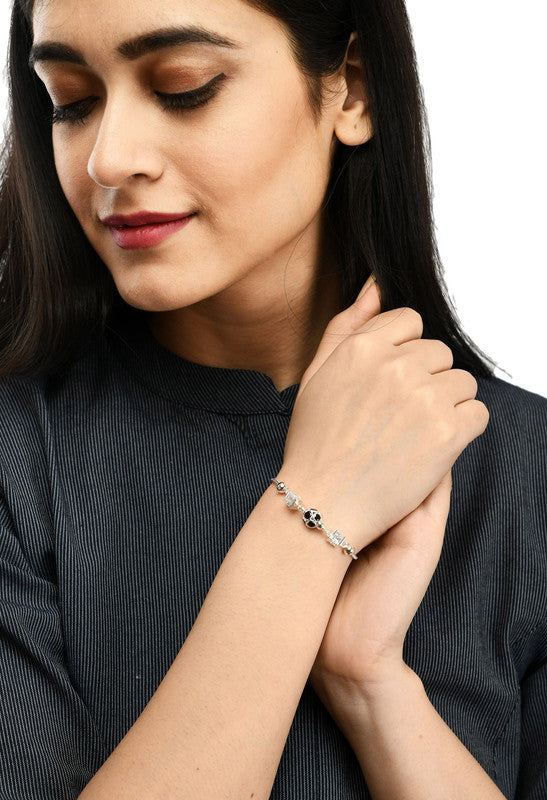 JSAJ Black zerconia ball bracelet 92.5 Sterling Silver White Zercon black Zercon snake chain flexible bracelet for Girls Women's