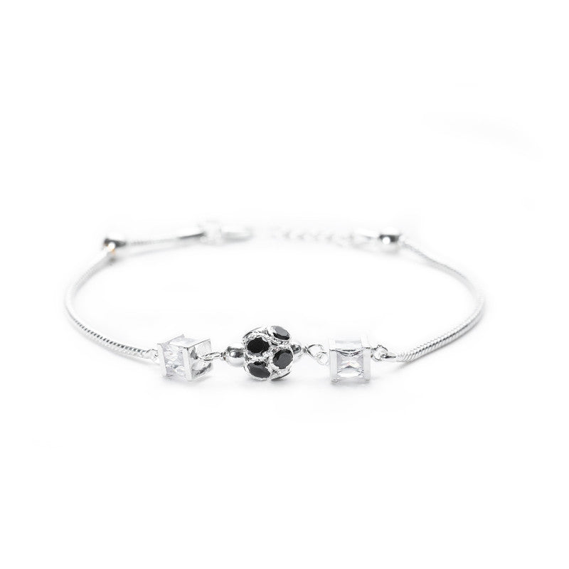 JSAJ Black zerconia ball bracelet 92.5 Sterling Silver White Zercon black Zercon snake chain flexible bracelet for Girls Women's