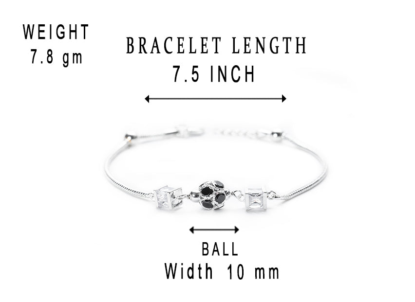 JSAJ Black zerconia ball bracelet 92.5 Sterling Silver White Zercon black Zercon snake chain flexible bracelet for Girls Women's