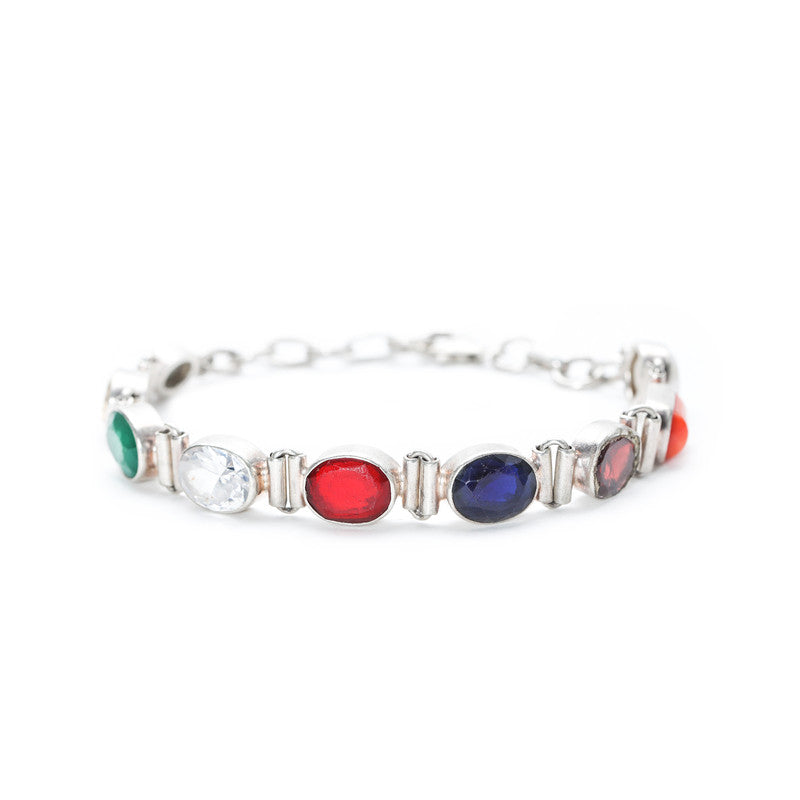 JSAJ Navratan bracelet 92.5 Sterling Silver Navgrah stone flexible bracelet real 9 stone for Girls Women's Comfortable Durable