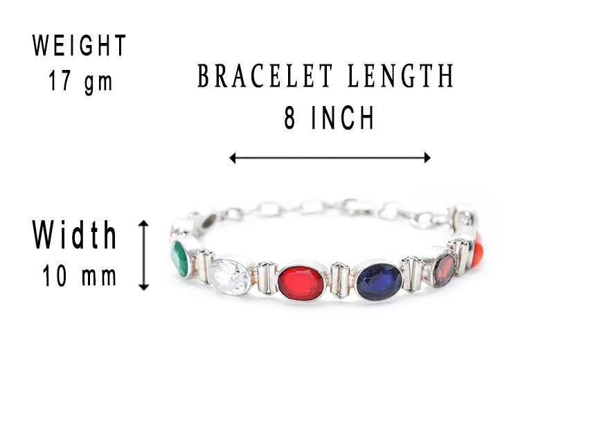 JSAJ Navratan bracelet 92.5 Sterling Silver Navgrah stone flexible bracelet real 9 stone for Girls Women's Comfortable Durable