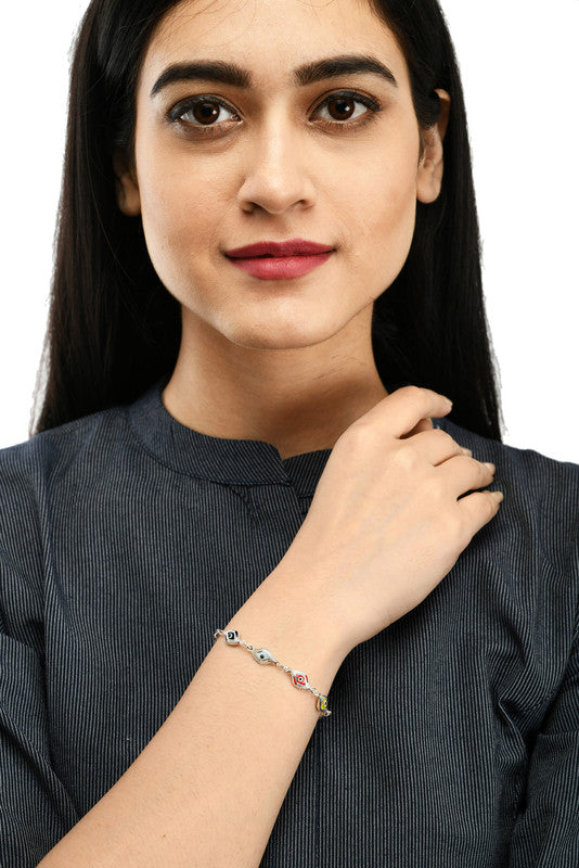 JSAJ Evil Eye bracelet 92.5 Sterling Silver Evil eye flexible bracelet double sided evil eye for Girls Women's Comfortable Durable