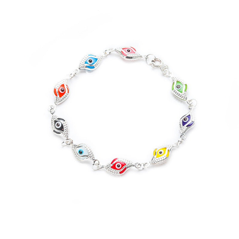 JSAJ Evil Eye bracelet 92.5 Sterling Silver Evil eye flexible bracelet double sided evil eye for Girls Women's Comfortable Durable